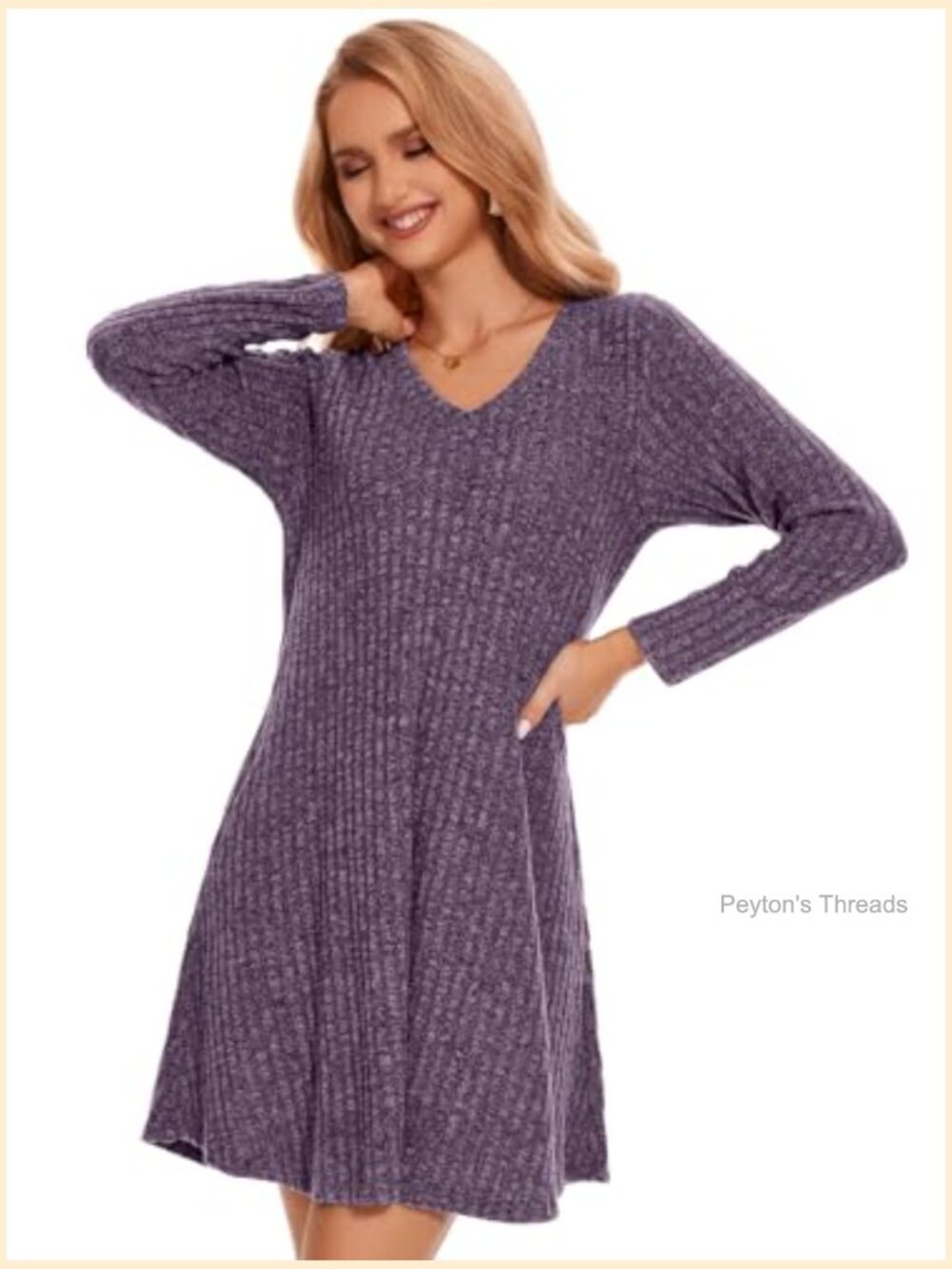 Plus Size Sweater Dress Long Sleeve V-Neck Fall Winter Tunic with Pockets Swing - Picture 4 of 7